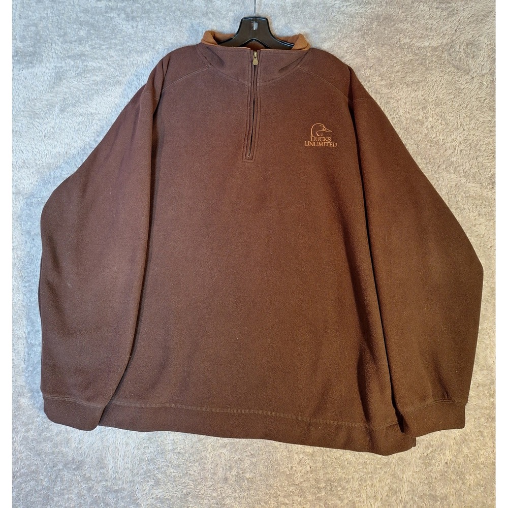Ducks Unlimited Mens XXL Brown Fleece Pullover 1/4 Zip USA Designed Embroidered